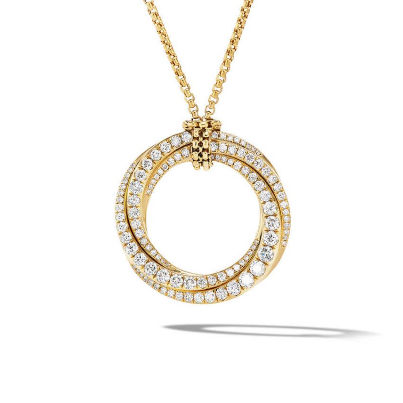 Pav� Crossover Pendant Necklace in 18K Yellow Gold with Diamonds