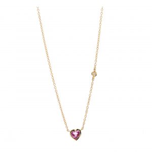 Heart Shaped Bezel Ruby Necklace with Single Diamond on Chain
