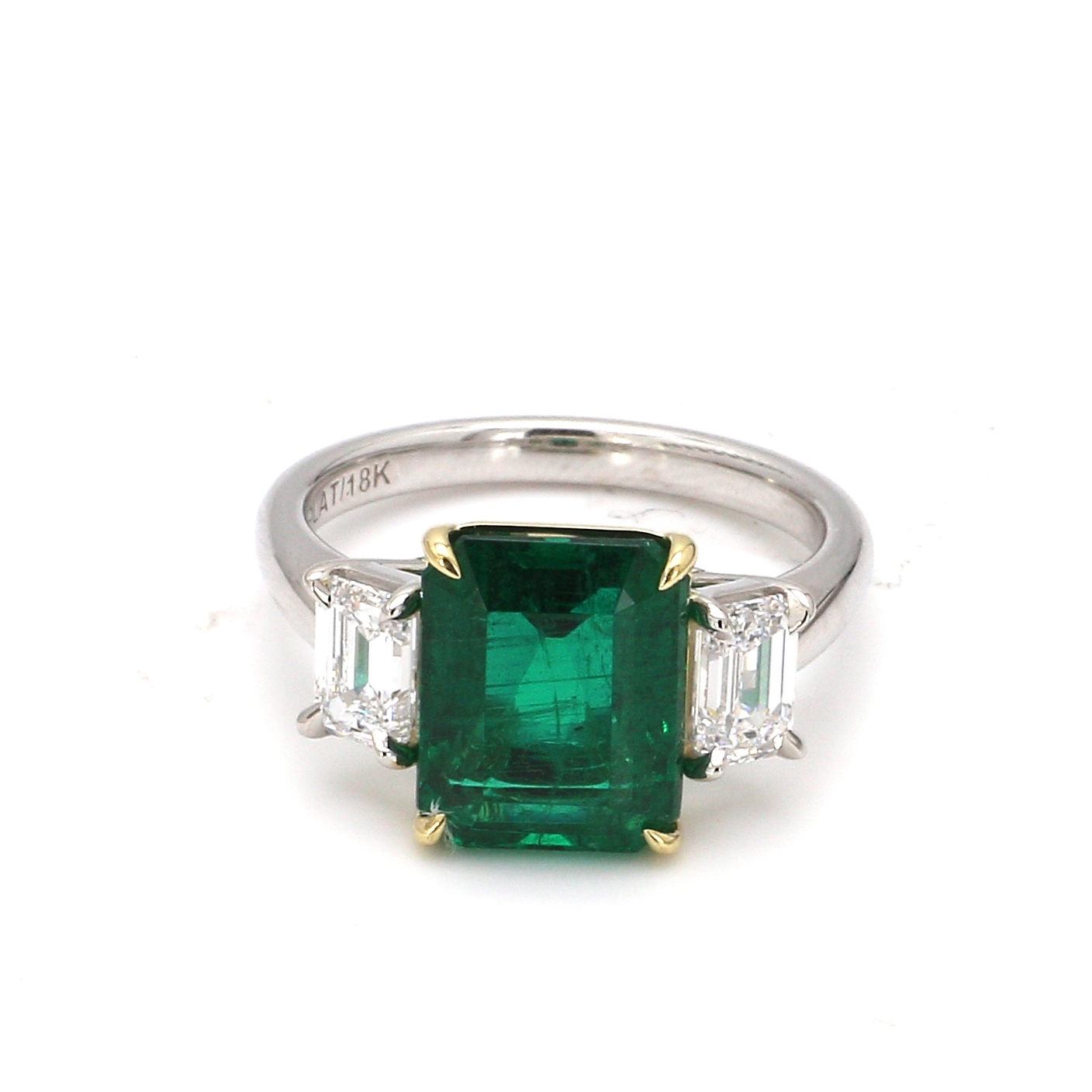 4.03ct Emerald Cut Emerald with Two Diamond Side Stones – Bailey's Fine ...