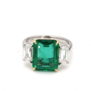 5.61CT Emerald Cut Emerald with Diamond Side Stones