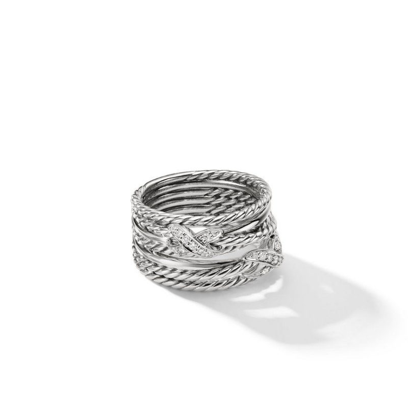 Double X Crossover Ring with Diamonds