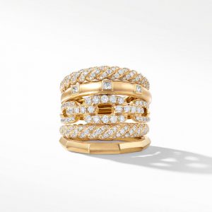 Stax Five Row Ring with Diamonds in 18K Gold, 21mm