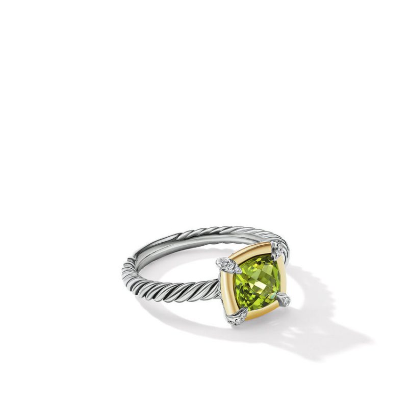 Petite Chatelaine� Ring with Peridot, 18K Yellow Gold Bezel and Pav� Diamonds