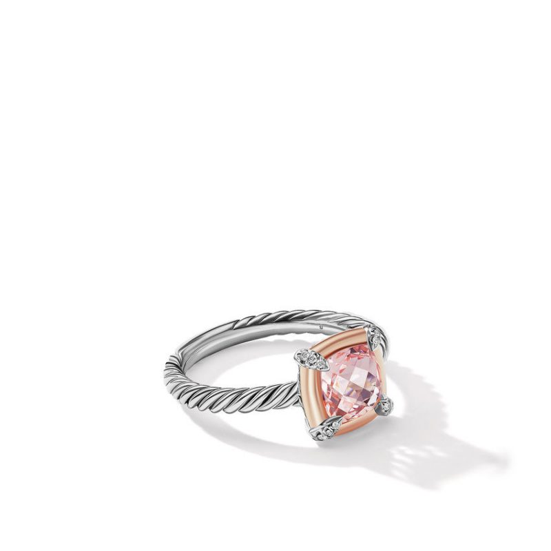 Petite Chatelaine� Ring with Morganite, 18K Rose Gold Bezel and Pav� Diamonds