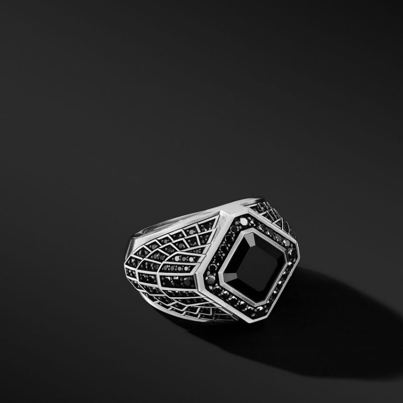 Empire Signet Ring with Black Onyx and Full Pav� Black Diamonds