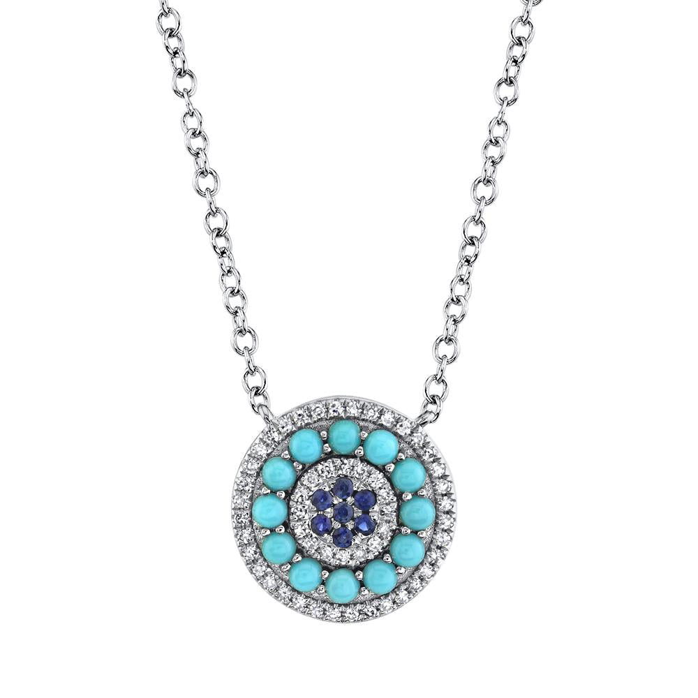Diamond, Blue Sapphire, and Turquoise White Gold Disc Necklace – Bailey ...