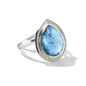 Ippolita Chimera Rock Candy Teardrop Ring in London Blue Topaz and Diamonds
