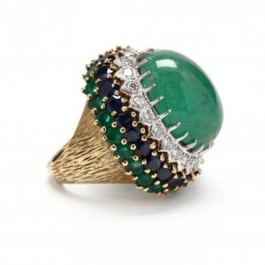 Bailey's Estate Emerald Centerstone with Diamond and Sapphire Detail Ring