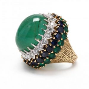 Bailey's Estate Emerald Centerstone with Diamond and Sapphire Detail Ring
