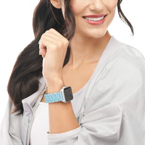 Michele Marina Blue and Stainless Silicone Bracelet Band for Apple Watch