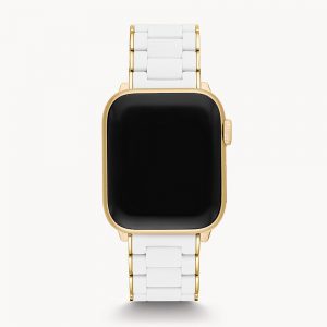 Michele Yellow Gold and White Silicone Link Apple Watch Bracelet