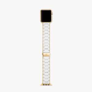 Michele Yellow Gold and White Silicone Link Apple Watch Bracelet