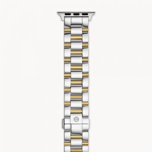 Michele Stainless Steel and Yellow Gold 3 Link Apple Watch Bracelet