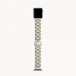 Michele Stainless Steel and Yellow Gold 3 Link Apple Watch Bracelet
