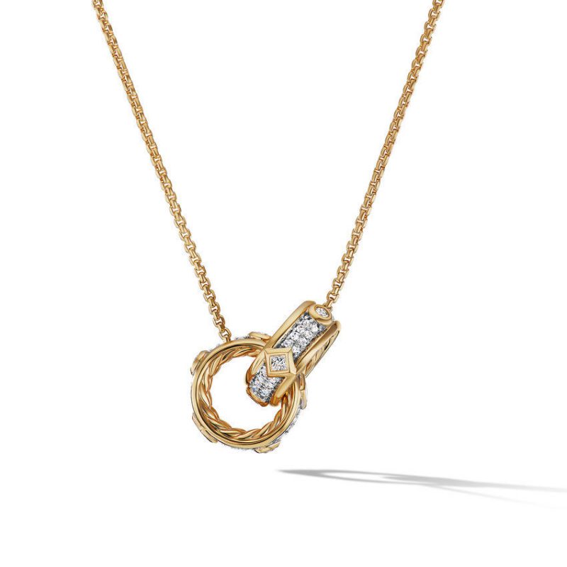 Modern Renaissance Double Pendant Necklace in 18K Yellow Gold with Full Pav� Diamonds