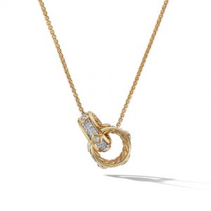 Modern Renaissance Double Pendant Necklace in 18K Yellow Gold with Full Pav� Diamonds