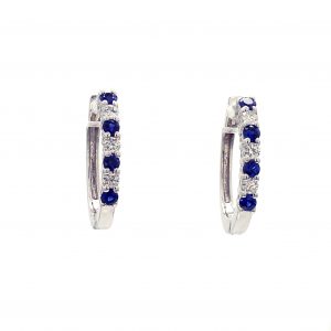 Sapphire & Diamond Huggie Hoop Earrings in 18k White Gold Earrings Bailey's Fine Jewelry