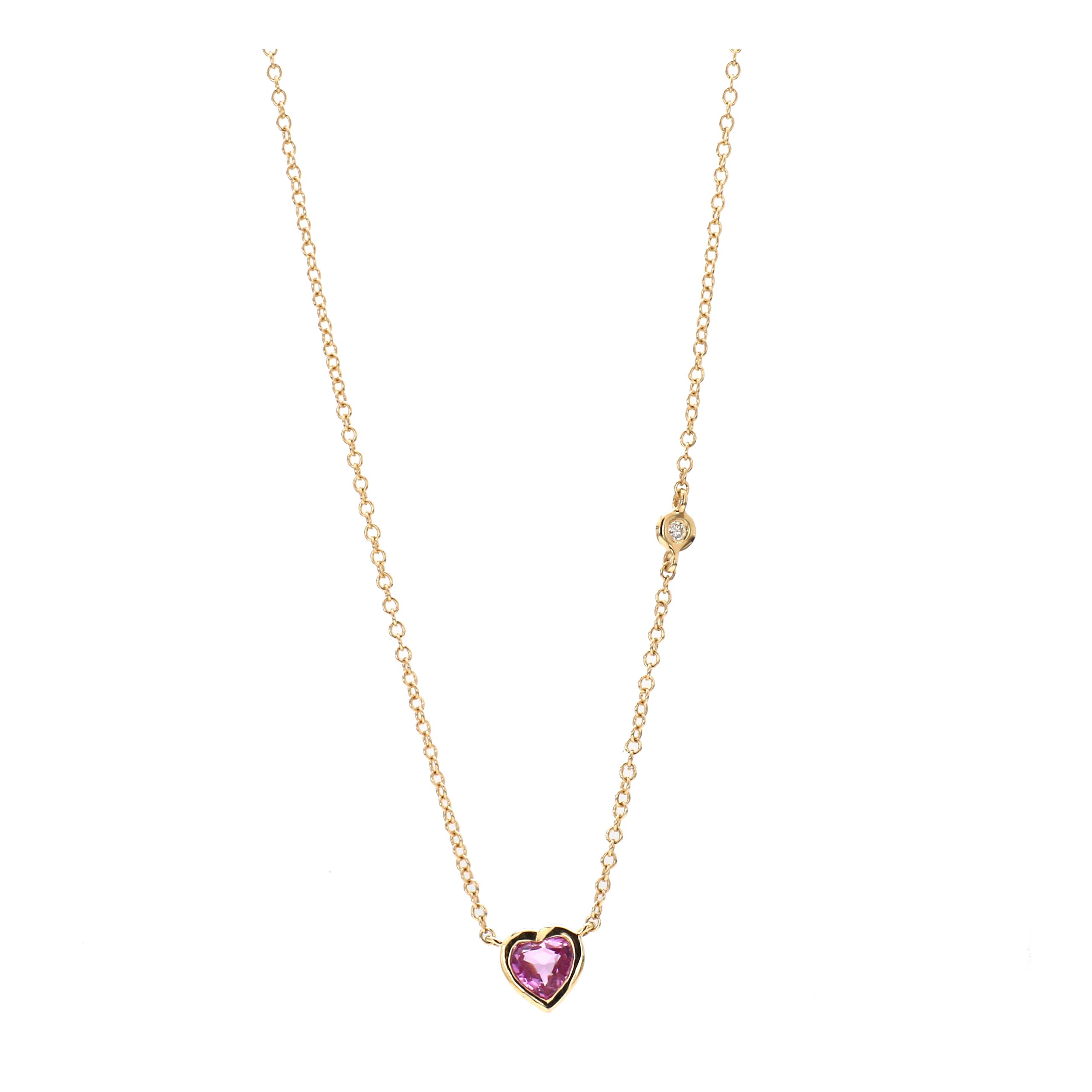 Pink Sapphire + Diamond Puffy Heart Necklace