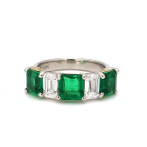 Alternating Asscher Cut Emeralds and Emerald Cut Diamond Ring