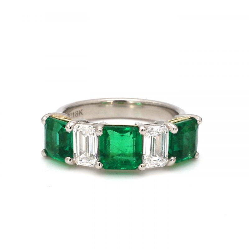 Alternating Asscher Cut Emeralds and Emerald Cut Diamond Ring