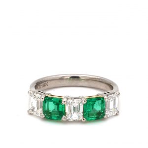 Alternating Emerald Cut Diamond and Asscher Cut Emerald Ring