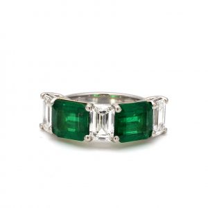 Alternating Emerald Cut Diamond and Asscher Cut Emerald Ring