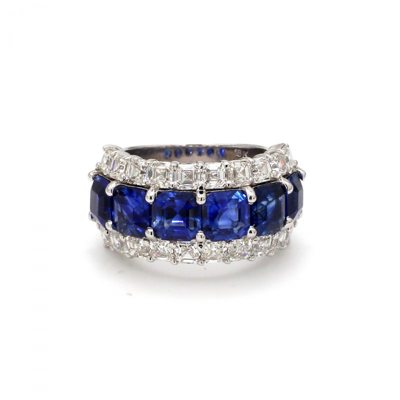 Three Row Sapphire and Diamond Ring