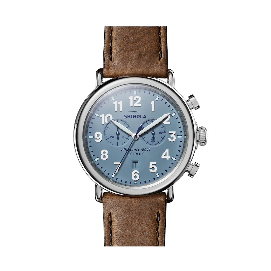 Shinola The Runwell Chrono With Slate Blue Dial and Tan Leather