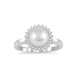 8MM Pearl with Diamond Halo Ring