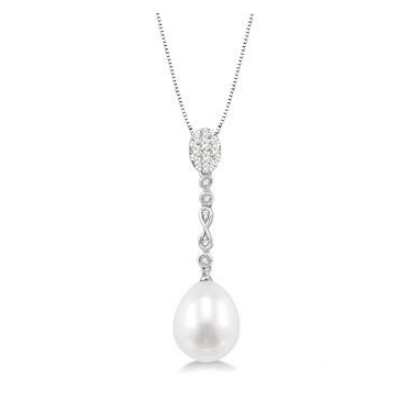 Diamond and Pearl Drop Pendant Necklace