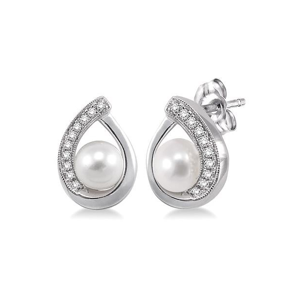 6MM Pearl and Diamond Accent Stud Earrings