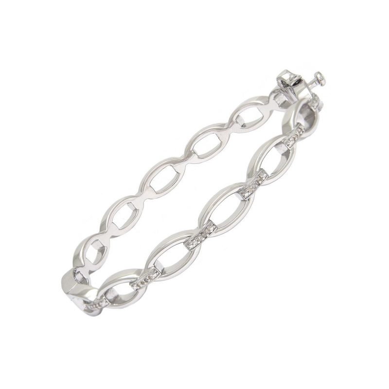 Sterling Silver Polished Link Bangle with Diamonds