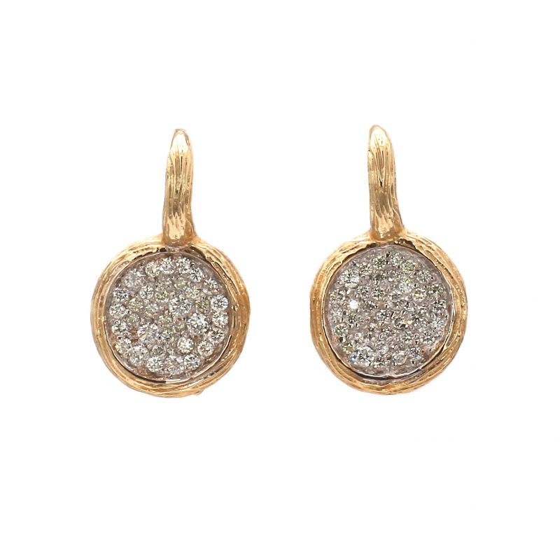 Textured Gold Earrings with Diamond Cluster in the Center