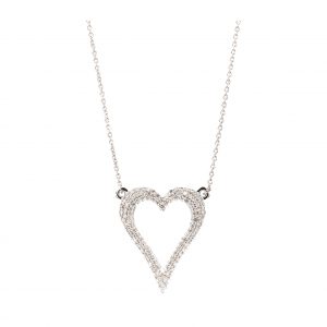 Pave Diamond Open Heart Pendant Necklace