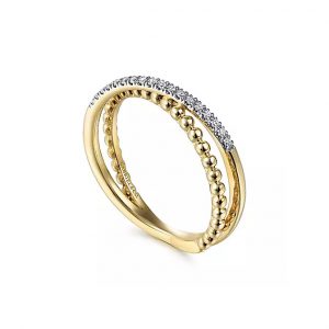 Beaded and Pave Diamond Overlapping Ring