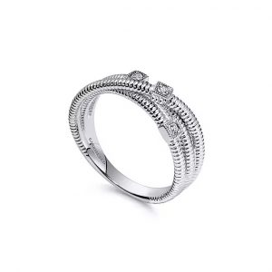 Sterling Silver Overlapping Diamond Station Ring