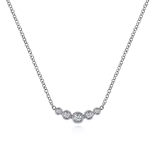 Graduated Bezel Set Diamond Bar Necklace