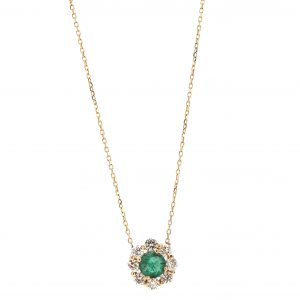 Emerald and Diamond Pendant Necklace in 14k Yellow Gold