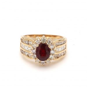 Oval Ruby with Diamond Halo and Accents Ring