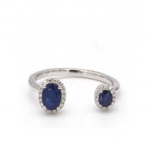 Oval Sapphire with Diamond Halo Open Cuff Ring