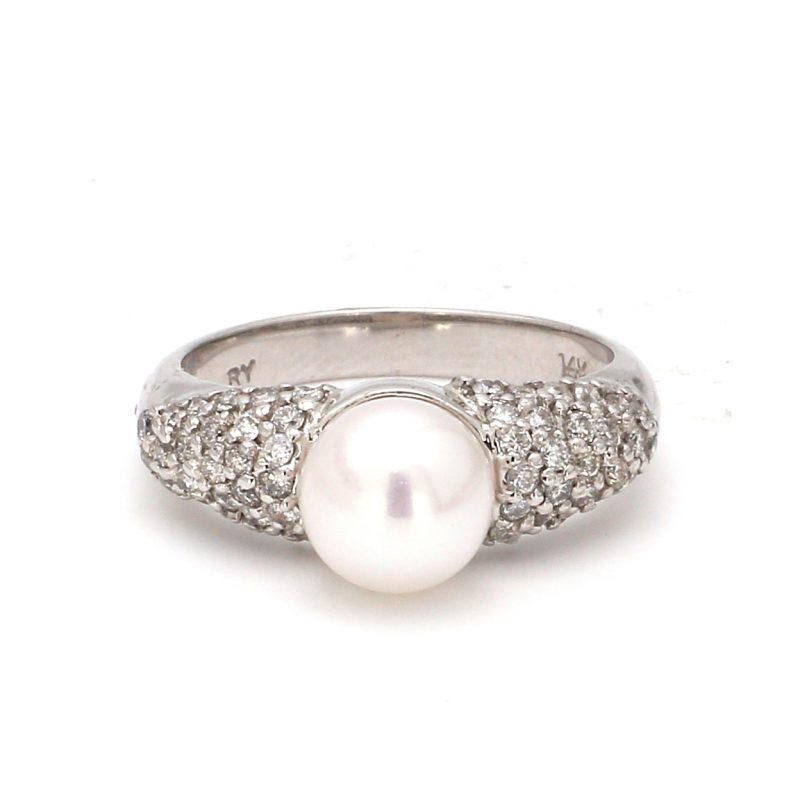 Pearl and Pave Diamond Ring