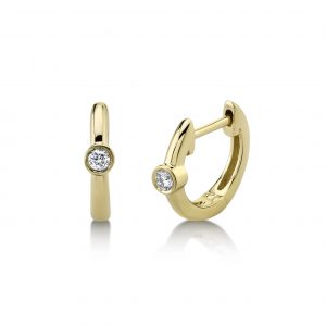 Bezel Set Diamond Huggie Hoop Earrings in 14k Yellow Gold
