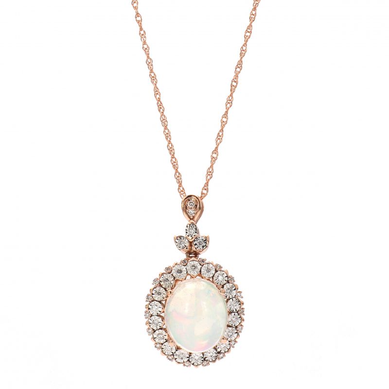 3ct Oval Opal with Diamond Halo Pendant Necklace