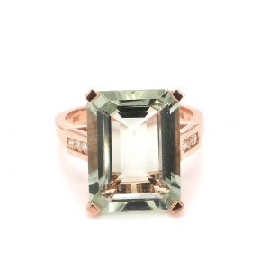Emerald Cut Green Amethyst Ring set in Rose Gold