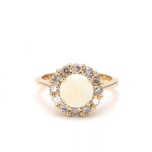 Round Opal with Diamond Halo Ring