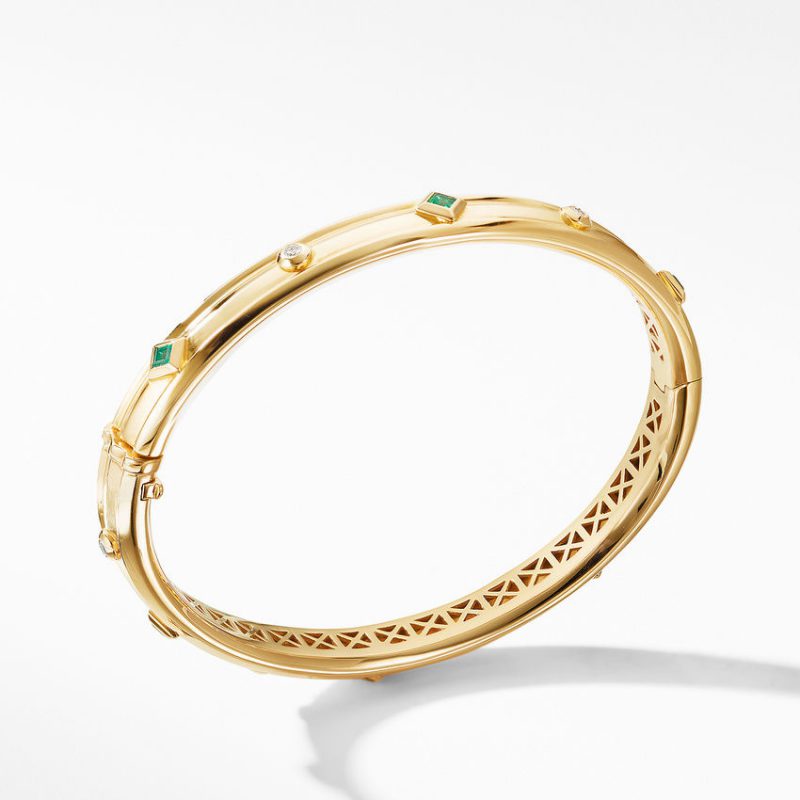 Modern Renaissance Bracelet in 18K Yellow Gold with Emeralds and Diamonds