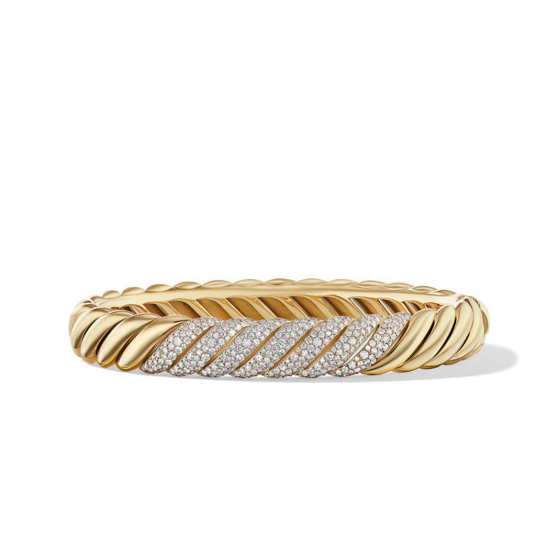 Sculpted Cable Bracelet in 18K Yellow Gold with Pav� Diamonds