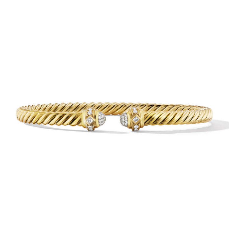 Cablespira� Oval Bracelet in 18K Yellow Gold with Pav� Diamonds