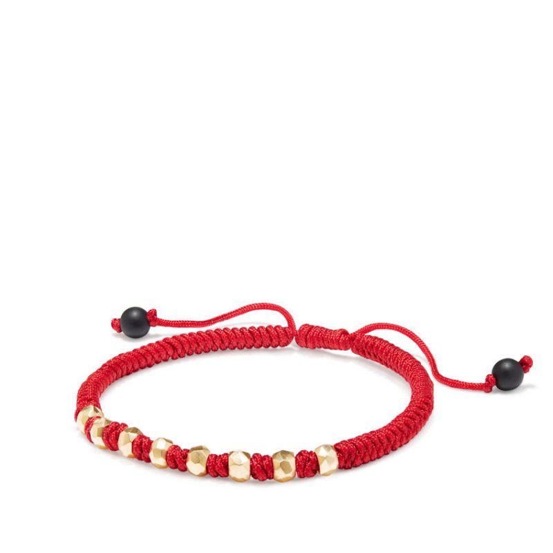 DY Fortune Woven Bracelet in Red with Black Onyx in 18K Gold