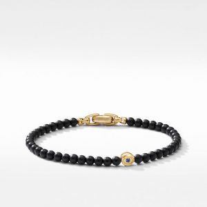 Spiritual Beads Evil Eye Bracelet with Black Onyx, Sapphires and 18K Yellow Gold